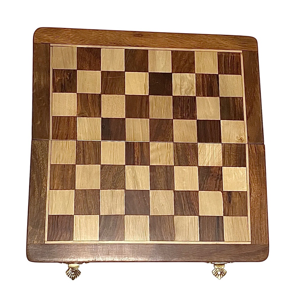 Solid Wood Acacia and Rosewood Folding Magnetic Chess Board